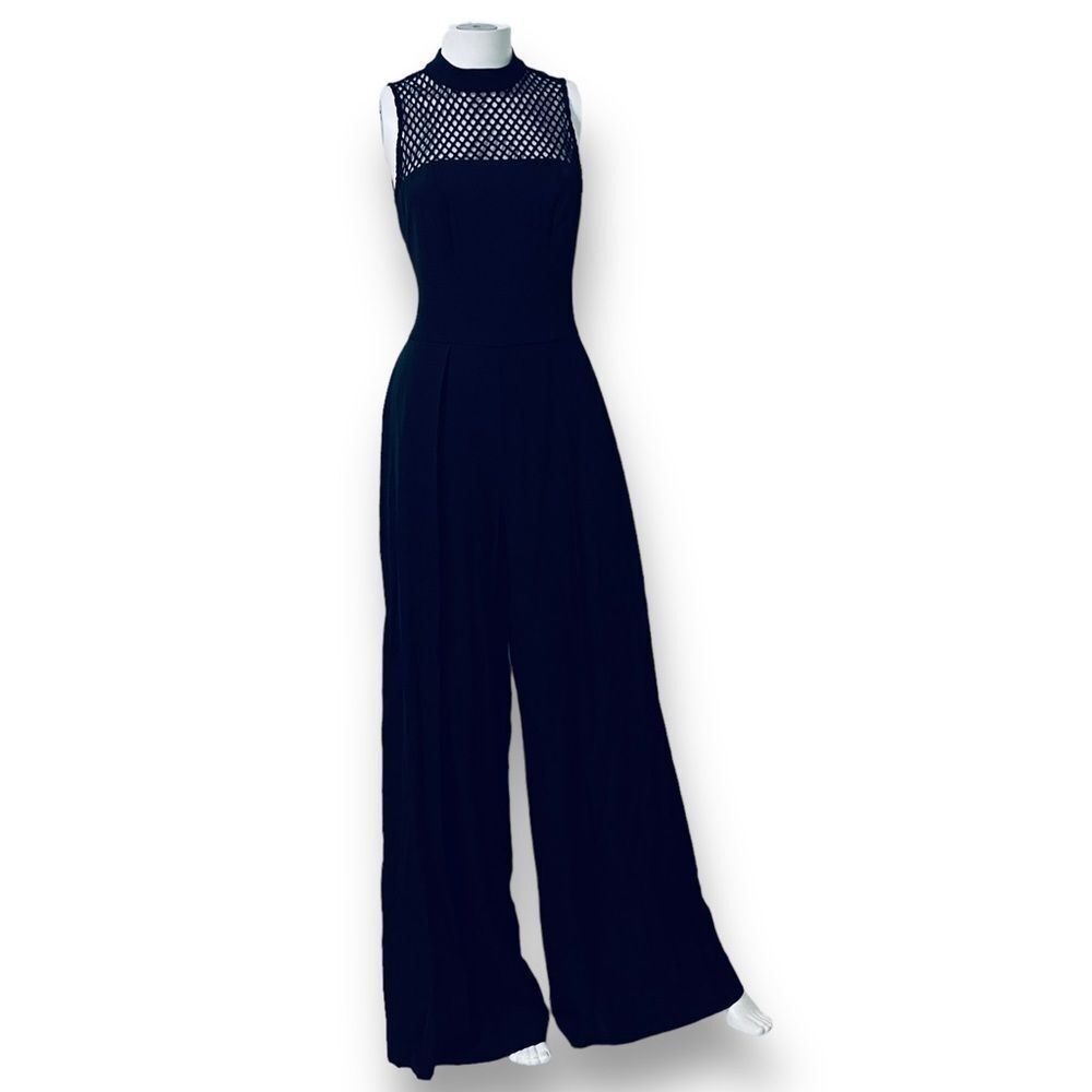 Nicole Miller Black Wide Leg Romper 4 Mesh Bodice Elegant Night Out Chic